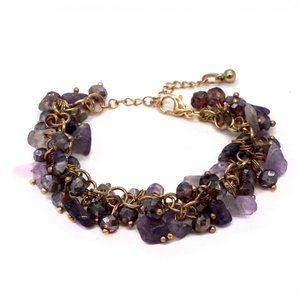 Natural Amethyst Gemstone Bracelet Purple, Gold Chain.